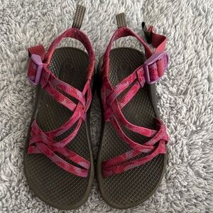 Chaco Women's Strappy Sandal in Magenta with Lavender Buckles